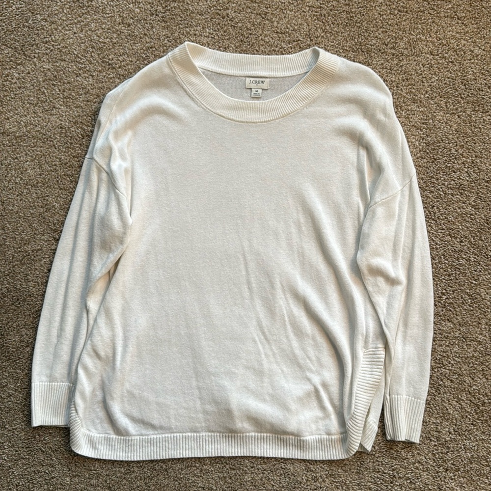 White Crew Sweater JCrew with cute side slit like new!